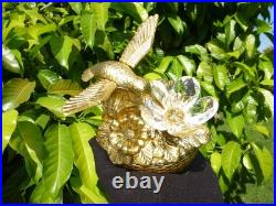 Vintage Music Box Hummingbird Musical Automaton Gold Tone Metal Case
