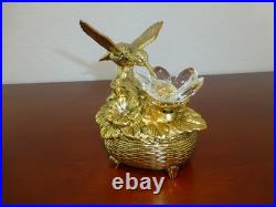 Vintage Music Box Hummingbird Musical Automaton Gold Tone Metal Case