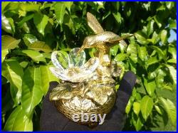 Vintage Music Box Hummingbird Musical Automaton Gold Tone Metal Case