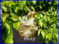 Vintage Music Box Hummingbird Musical Automaton Gold Tone Metal Case