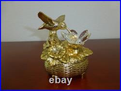 Vintage Music Box Hummingbird Musical Automaton Gold Tone Metal Case