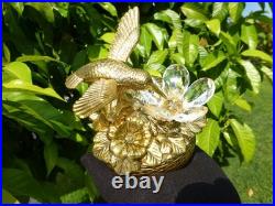 Vintage Music Box Hummingbird Musical Automaton Gold Tone Metal Case