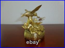 Vintage Music Box Hummingbird Musical Automaton Gold Tone Metal Case