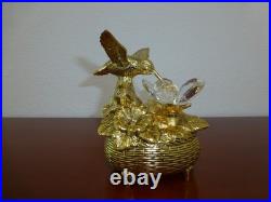 Vintage Music Box Hummingbird Musical Automaton Gold Tone Metal Case