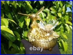Vintage Music Box Hummingbird Musical Automaton Gold Tone Metal Case
