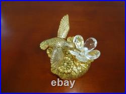 Vintage Music Box Hummingbird Musical Automaton Gold Tone Metal Case