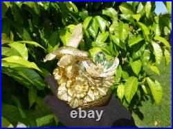 Vintage Music Box Hummingbird Musical Automaton Gold Tone Metal Case