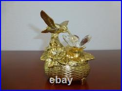 Vintage Music Box Hummingbird Musical Automaton Gold Tone Metal Case