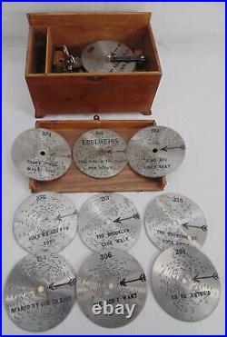 Vintage Music Box Switzerland Swiss with10 Metal Song Discs Inlay Wood Working