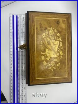 Vintage Music Box with Lock Trinket Storage 8x5x3 Jewelry Box Italian B1