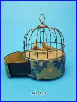 Vintage Musical Birdcage Jewellery Box. Blue Flower Power Japan Retro Swinging