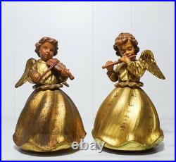 Vintage Pair of Reuge Swiss Musical Movement Anri Angels Playing Violin & Flute