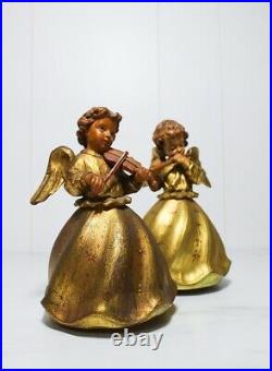 Vintage Pair of Reuge Swiss Musical Movement Anri Angels Playing Violin & Flute