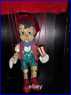Vintage Pinocchio Moving Marionette wind up music Box, Puppet Show, LOOK
