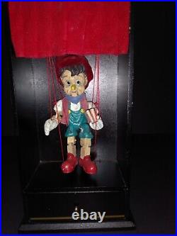 Vintage Pinocchio Moving Marionette wind up music Box, Puppet Show, LOOK