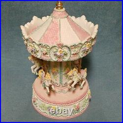 Vintage Poly 10 tall Musical Carousel Merry-Go-Round with 4 horses/roses-grapes