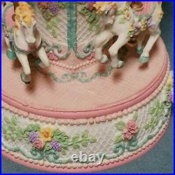 Vintage Poly 10 tall Musical Carousel Merry-Go-Round with 4 horses/roses-grapes
