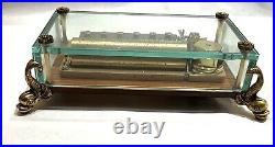 Vintage REUGE CH 3/72 Swiss Crystal Glass Case with Dolphin Legs Music Box Mint