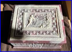 Vintage REUGE INCOLAY Red Stone Music Box Jewelry Trinket Box Crafted In USA