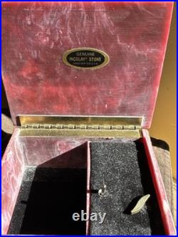 Vintage REUGE INCOLAY Red Stone Music Box Jewelry Trinket Box Crafted In USA