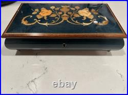 Vintage REUGE Italian Jewelry Music Box Floral Inlaid Wood Plays Misty Works