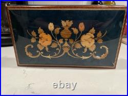 Vintage REUGE Italian Jewelry Music Box Floral Inlaid Wood Plays Misty Works