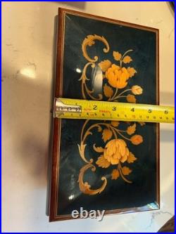 Vintage REUGE Italian Jewelry Music Box Floral Inlaid Wood Plays Misty Works