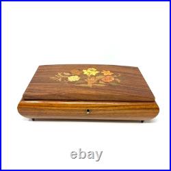 Vintage REUGE Italian Wood Inlay Jewelry Music Box 5.5x10.5x2 Brown