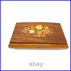Vintage REUGE Italian Wood Inlay Jewelry Music Box 5.5x10.5x2 Brown