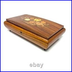 Vintage REUGE Italian Wood Inlay Jewelry Music Box 5.5x10.5x2 Brown