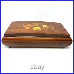 Vintage REUGE Italian Wood Inlay Jewelry Music Box 5.5x10.5x2 Brown