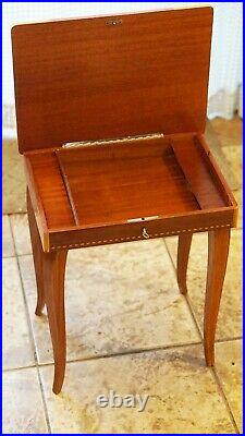 Vintage REUGE Jewelry/Music Box Table Inlaid Wood Italy WORKS