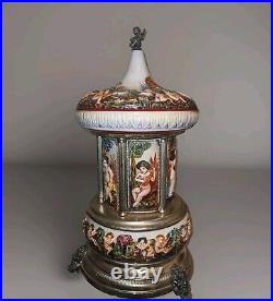 Vintage REUGE SIMU Capodimonte Italy Cherub Music Carousel Cigarette Or Lipstick