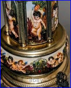 Vintage REUGE SIMU Capodimonte Italy Cherub Music Carousel Cigarette Or Lipstick