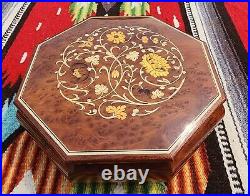 Vintage REUGE SWISS Music Box with Inlay Flowers Jewelry Box Sorrento Italy