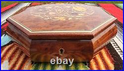 Vintage REUGE SWISS Music Box with Inlay Flowers Jewelry Box Sorrento Italy