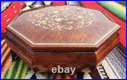 Vintage REUGE SWISS Music Box with Inlay Flowers Jewelry Box Sorrento Italy