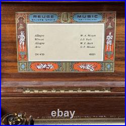 Vintage Reuge 50-Note Music Box, Mozart/Bach, Working, Damaged Box Vintage Reuge 50-Note Music Box, Mozart/Bach, Working, Damaged Box