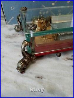 Vintage Reuge 72 Notes Music Box Clear Glass Case w Original Box Dolphin Legs