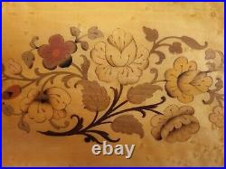 Vintage Reuge Blonde Italian Floral Wood Inlay 10 Music Box withKey Godfather