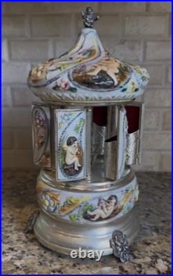 Vintage Reuge Capodimonte Porcelain Musical Lipstick Carousel/Holder, Functional Vintage Reuge Capodimonte Porcelain Musical Lipstick Carousel/Holder, Functional
