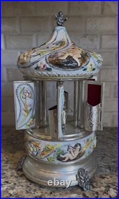 Vintage Reuge Capodimonte Porcelain Musical Lipstick Carousel/Holder, Functional Vintage Reuge Capodimonte Porcelain Musical Lipstick Carousel/Holder, Functional
