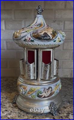 Vintage Reuge Capodimonte Porcelain Musical Lipstick Carousel/Holder, Functional Vintage Reuge Capodimonte Porcelain Musical Lipstick Carousel/Holder, Functional