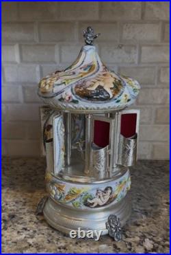 Vintage Reuge Capodimonte Porcelain Musical Lipstick Carousel/Holder, Functional Vintage Reuge Capodimonte Porcelain Musical Lipstick Carousel/Holder, Functional