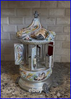 Vintage Reuge Capodimonte Porcelain Musical Lipstick Carousel/Holder, Functional Vintage Reuge Capodimonte Porcelain Musical Lipstick Carousel/Holder, Functional