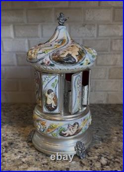 Vintage Reuge Capodimonte Porcelain Musical Lipstick Carousel/Holder, Functional Vintage Reuge Capodimonte Porcelain Musical Lipstick Carousel/Holder, Functional