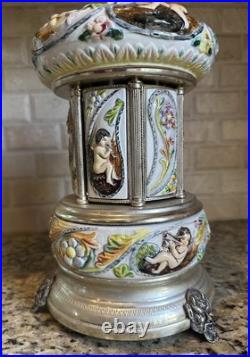 Vintage Reuge Capodimonte Porcelain Musical Lipstick Carousel/Holder, Functional Vintage Reuge Capodimonte Porcelain Musical Lipstick Carousel/Holder, Functional