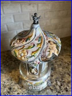 Vintage Reuge Capodimonte Porcelain Musical Lipstick Carousel/Holder, Functional Vintage Reuge Capodimonte Porcelain Musical Lipstick Carousel/Holder, Functional