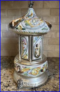 Vintage Reuge Capodimonte Porcelain Musical Lipstick Carousel/Holder, Functional Vintage Reuge Capodimonte Porcelain Musical Lipstick Carousel/Holder, Functional