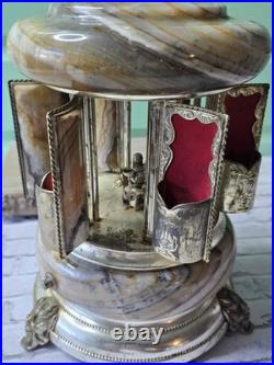 Vintage Reuge Carousel Lipstic Cigarette Style Marble Music Box Italy